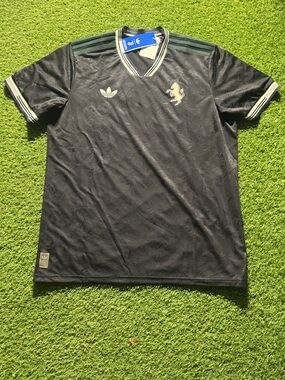 adidas Black V-Neck Soccer Jersey with Cream Trim